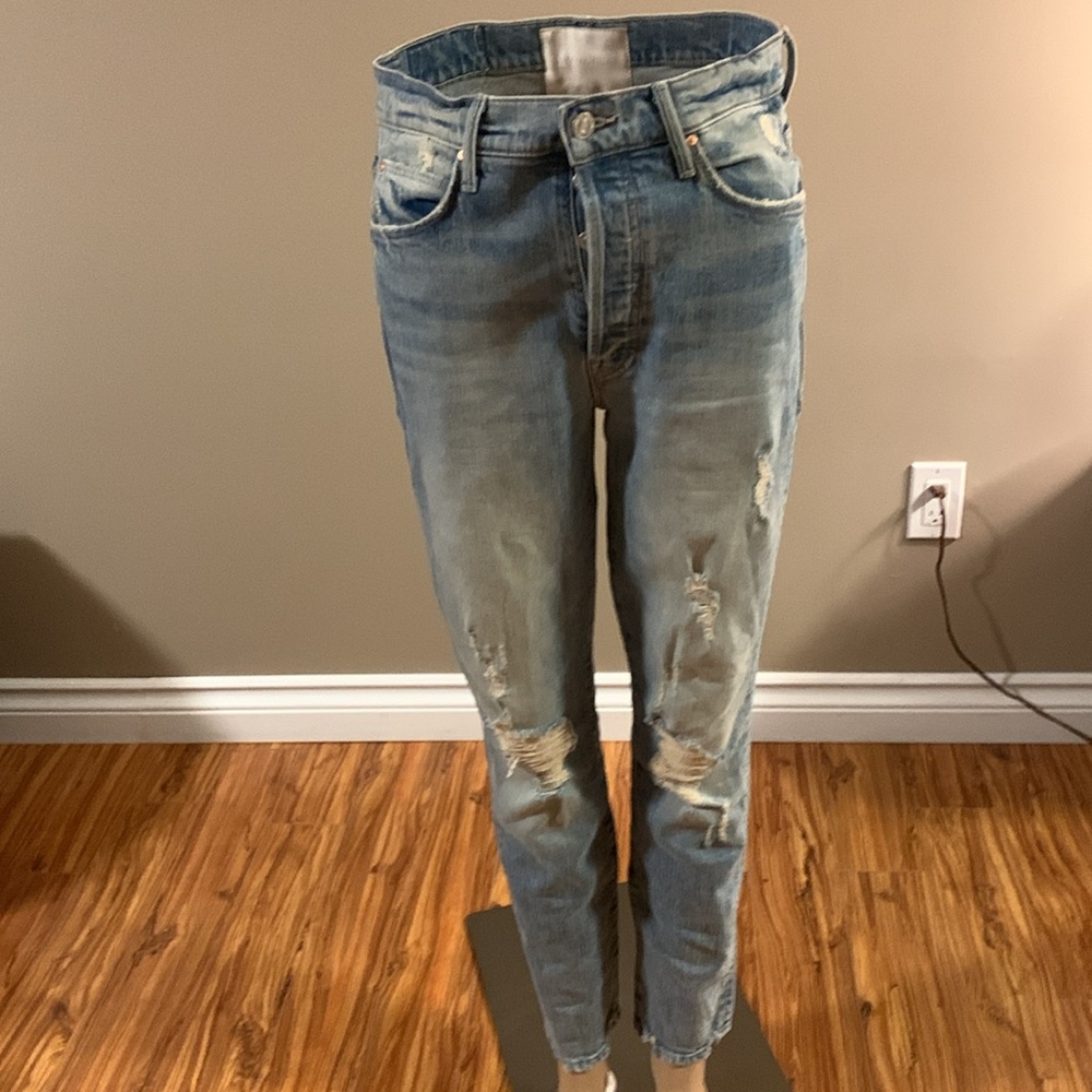 MOTHER The Super Stunner Ankle Distressed Blue Jeans Women's Size 26